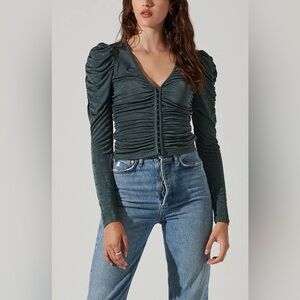 NWT | Astr | Encino Ruched Puff Shoulder Long Sleeve Top | Sz S